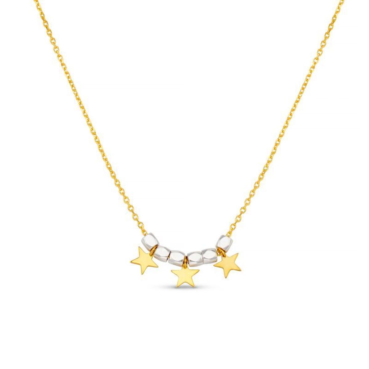 31599 Mixed Plate Bead & Star Charm Necklace - Pale Gold