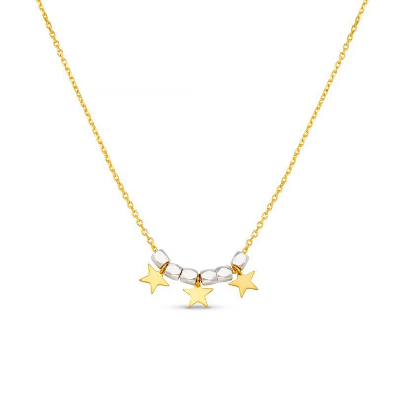 31599 Mixed Plate Bead & Star Charm Necklace - Pale Gold