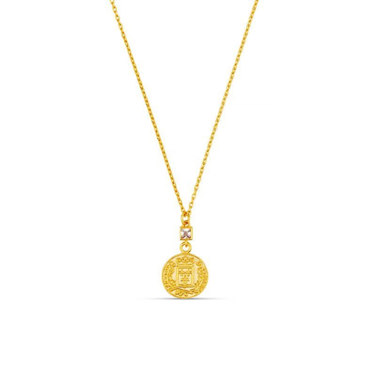 30067 Mini Crystal& Coin Drop Necklace - Pale Gold