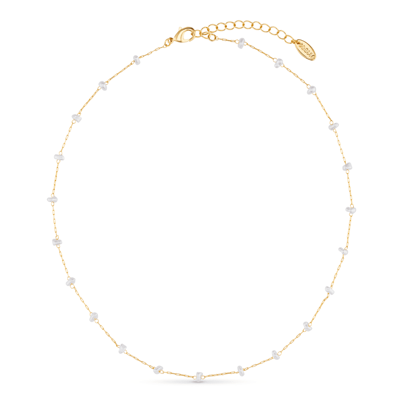 29434 Stationed Pearl Necklace - Pale Gold