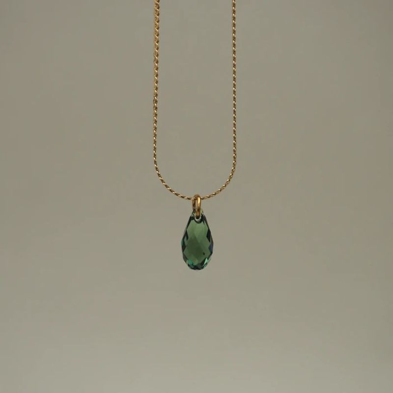 Dainty Green Crystal Drop Necklace