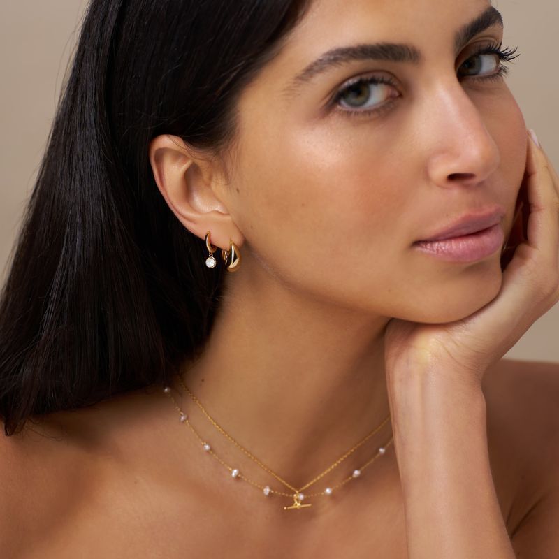 29434 Stationed Pearl Necklace - Pale Gold